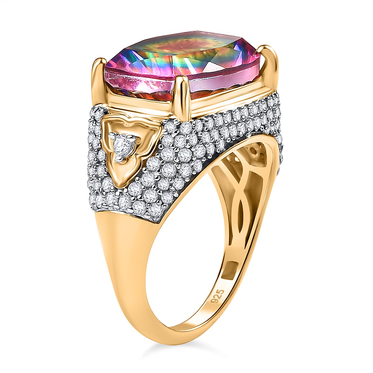 Galaxy Glow Nebula Quartz &amp; White Zircon Ring in 18K Vermeil Yellow Gold Plated Sterling Silver 7.89 Ct. V32610110 4