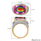 Galaxy Glow Nebula Quartz & White Zircon Ring in 18K Vermeil Yellow Gold Plated Sterling Silver 7.89 Ct.