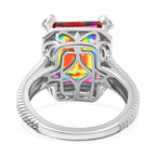 Nebula Quartz Doublet, White Zircon Solitaire Ring in Rhodium Sterling Silver 6.29 Ct.