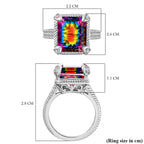 Nebula Quartz Doublet, White Zircon Solitaire Ring in Rhodium Sterling Silver 6.29 Ct.