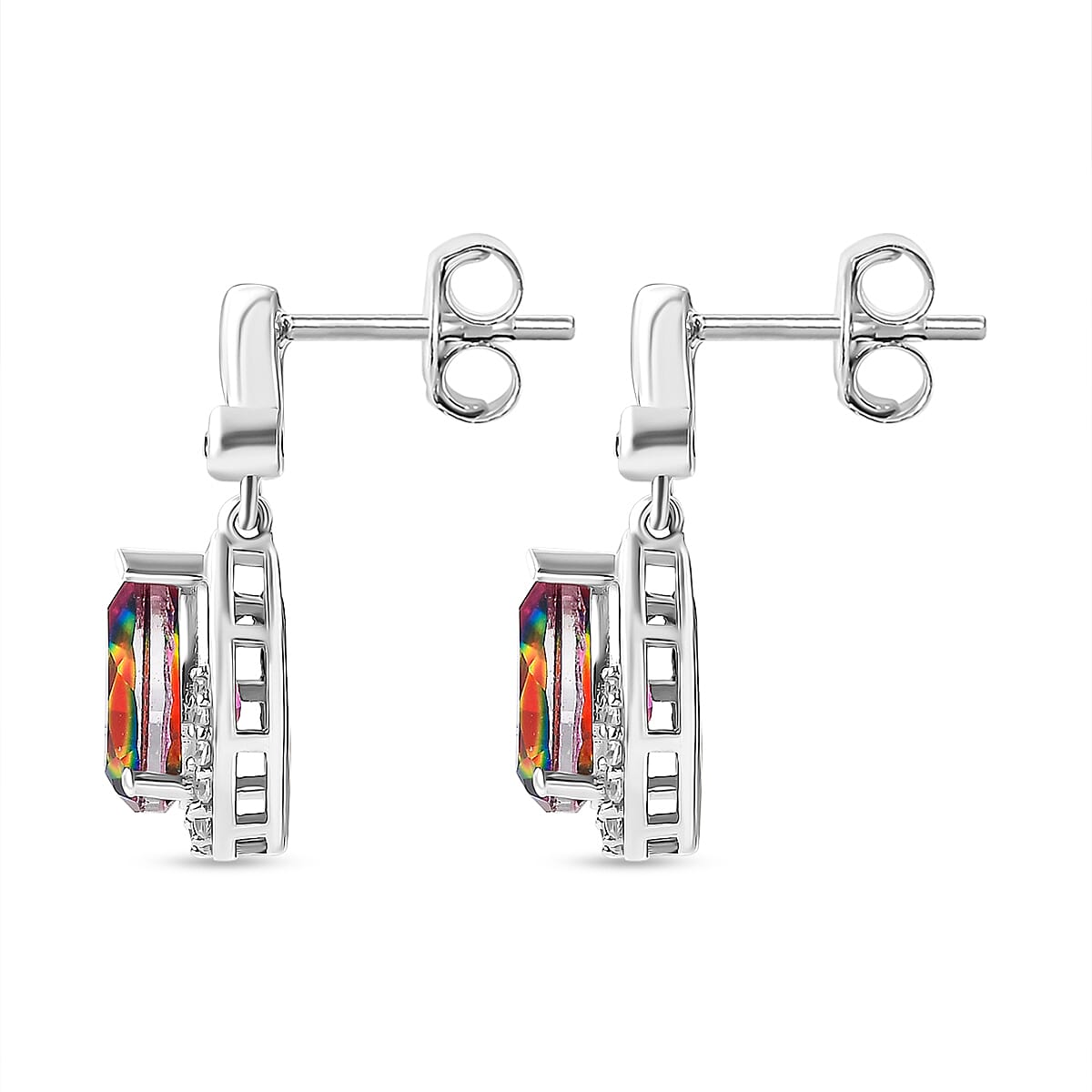 Nebula Quartz Doublet, White Zircon Drop Earrings in Rhodium Overlay Sterling Silver 7891107 3