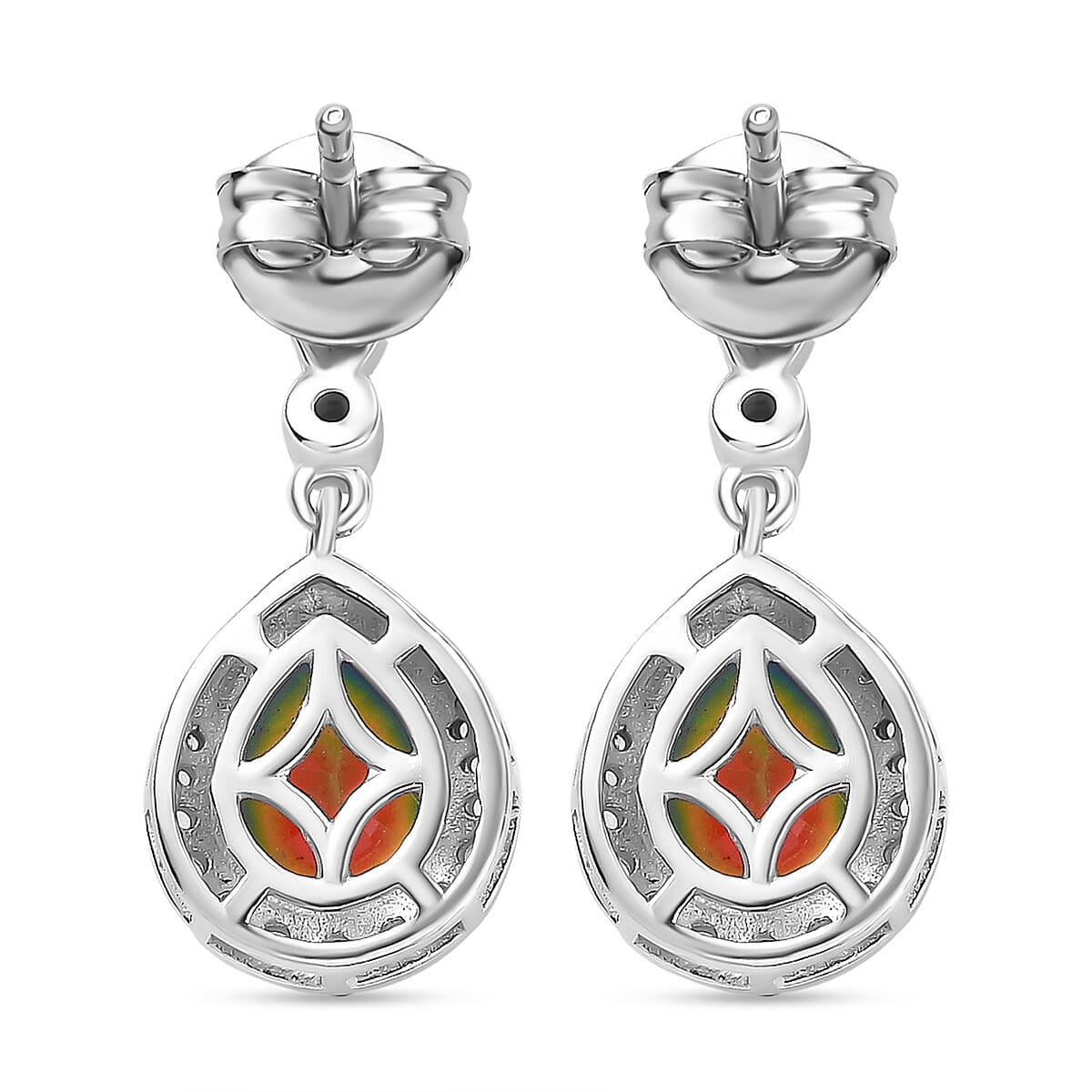 Nebula Quartz Doublet, White Zircon Drop Earrings in Rhodium Overlay Sterling Silver 7891107 4