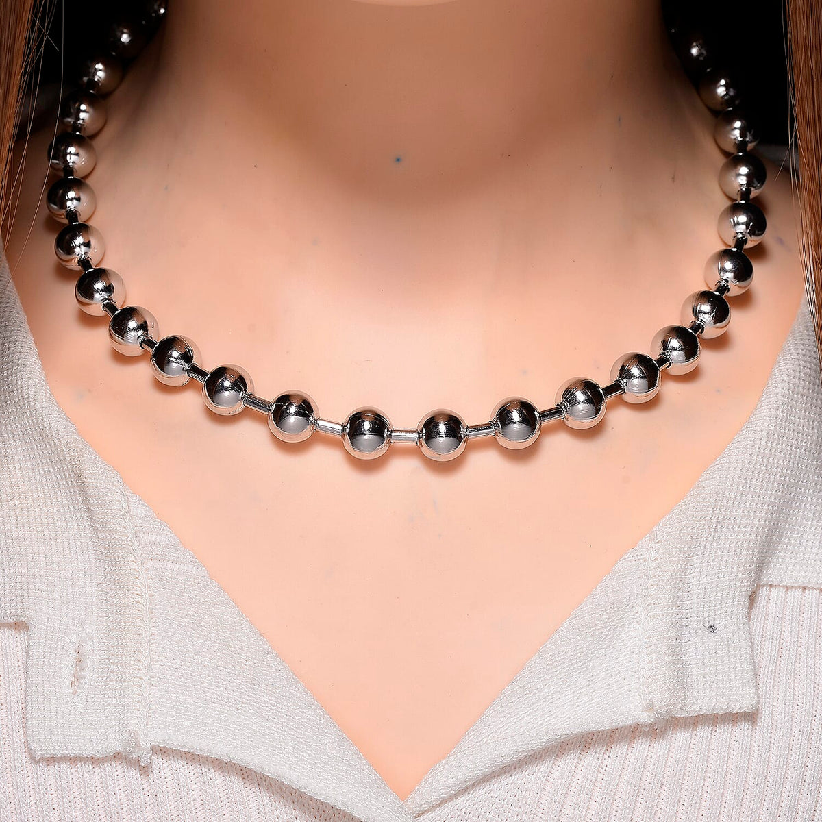 Ball Link Necklace (Size - 17 - 3 Ext) in Silver Tone 8193551 2