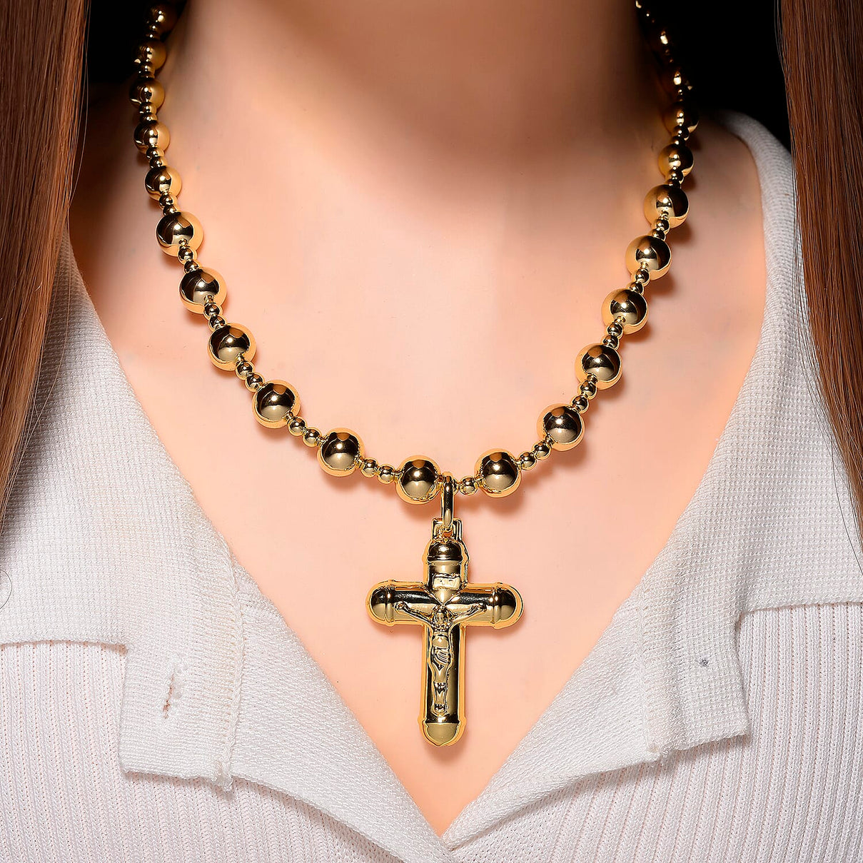 Crucifix Cross Necklace (Size 19 - 2 Ext) in Yellow Gold Plated 8234860 1