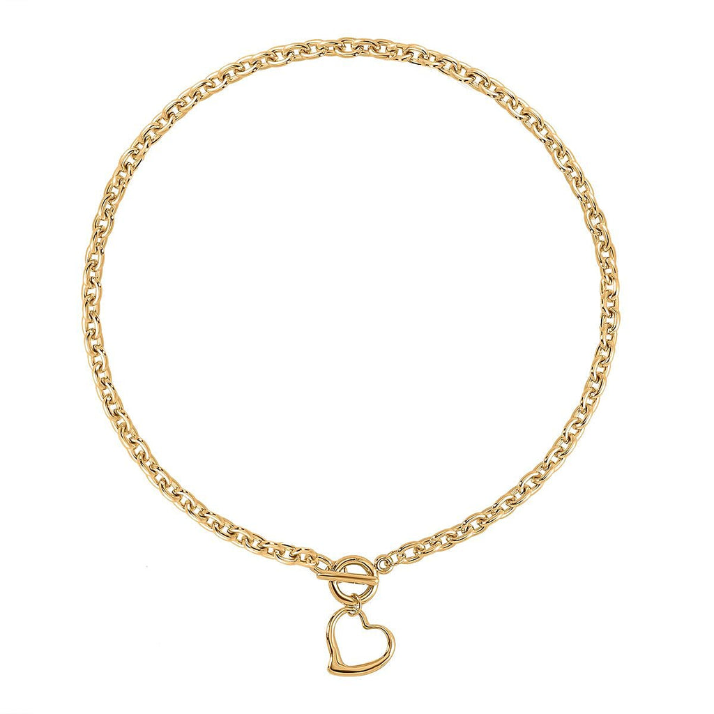Designer CLOSEOUT - Belcher Link T-Bar Toggle Clasp Heart Charm Gold Plated Necklace (Size 20)