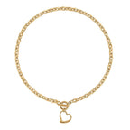 Designer CLOSEOUT - Belcher Link T-Bar Toggle Clasp Heart Charm Gold Plated Necklace (Size 20)