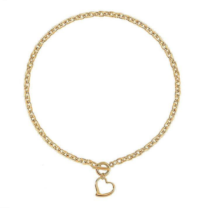 Designer CLOSEOUT - Belcher Link T-Bar Toggle Clasp Heart Charm Gold Plated Necklace (Size 20) 7676888 1