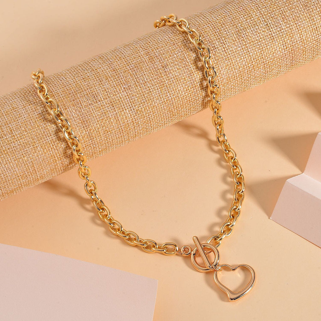 Designer CLOSEOUT - Belcher Link T-Bar Toggle Clasp Heart Charm Gold Plated Necklace (Size 20)