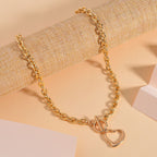 Designer CLOSEOUT - Belcher Link T-Bar Toggle Clasp Heart Charm Gold Plated Necklace (Size 20)