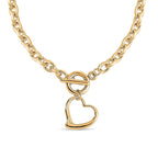 Designer CLOSEOUT - Belcher Link T-Bar Toggle Clasp Heart Charm Gold Plated Necklace (Size 20)