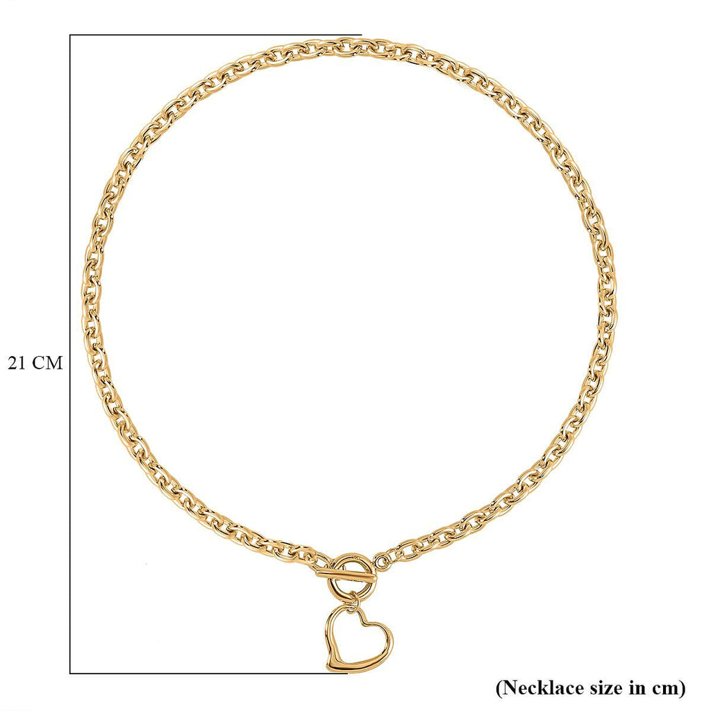 Designer CLOSEOUT - Belcher Link T-Bar Toggle Clasp Heart Charm Gold Plated Necklace (Size 20)