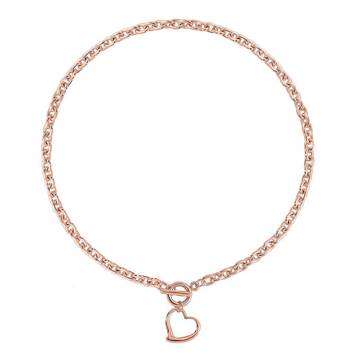 Designer CLOSEOUT - Belcher Link T-Bar Toggle Clasp Heart Charm Rose Gold Plated Necklace (Size 20) 7676889 1