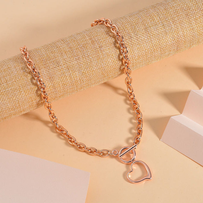 Designer CLOSEOUT - Belcher Link T-Bar Toggle Clasp Heart Charm Rose Gold Plated Necklace (Size 20) 7676889 2