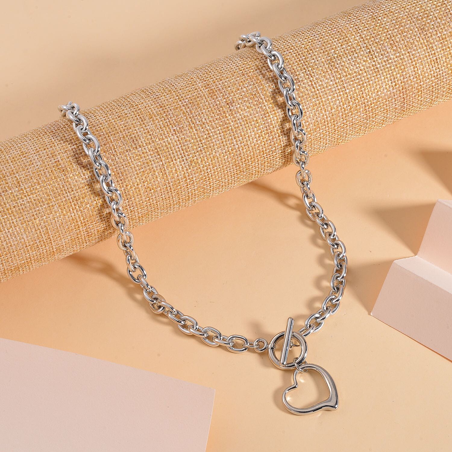 Heart Drop Link Chain Necklace (Size - 20.5) with T Bar Clasp V32514939 3