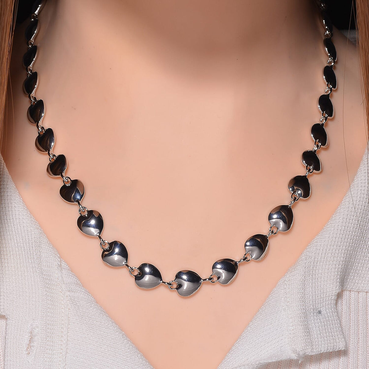 Designer Inspired Heart Station Necklace (Size - 20) Silver Plated 7838181 1