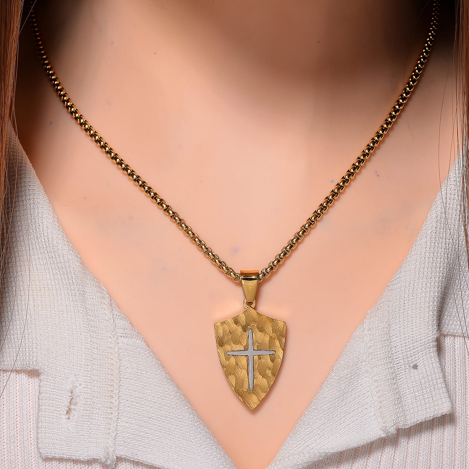 Pendant With Chain (Size - 22) in Silver &amp; Yellow Gold Tone 7901003 2