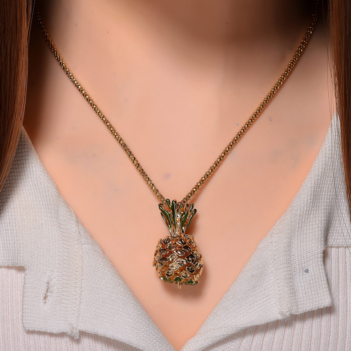 Enamelled Pineapple Pendant With Rope Necklace (Size - 24-2 Ext) 7932449 1