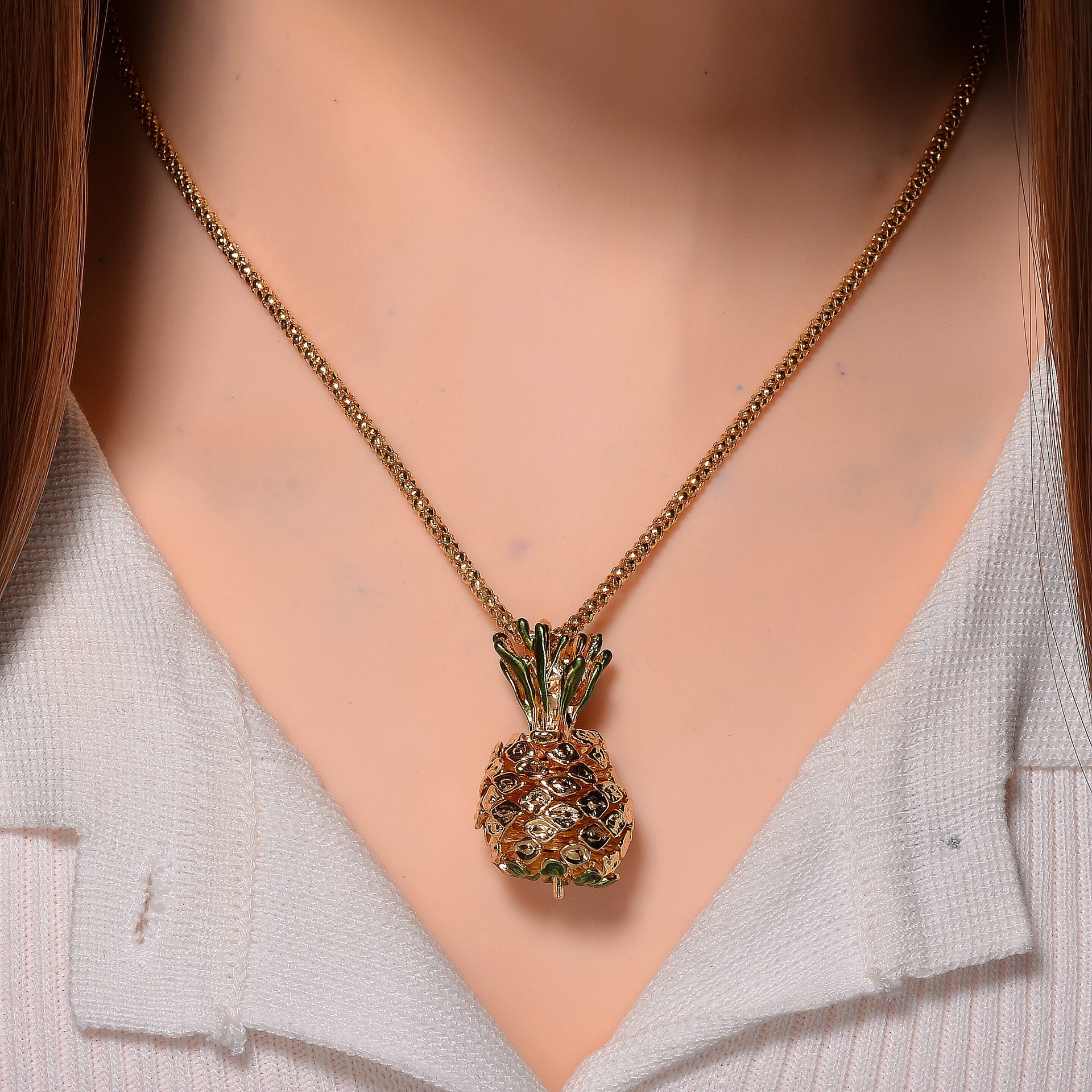 Enamelled Pineapple Pendant With Rope Necklace (Size - 24-2 Ext) 7932449 1