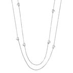 Designer Inspired Silver Plated Double Layered Heart Charm Station Necklace (Size - 33)