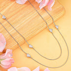 Designer Inspired Silver Plated Double Layered Heart Charm Station Necklace (Size - 33)