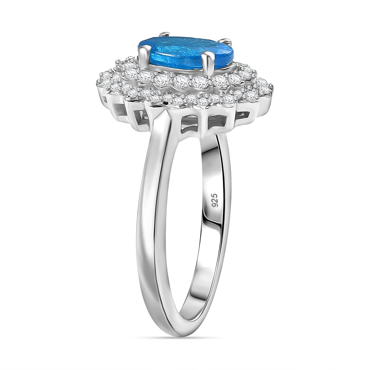 Premium Neon Apatite, White Zircon Halo Ring in Rhodium Overlay Sterling Silver 1.74 Cts. 8048774 4