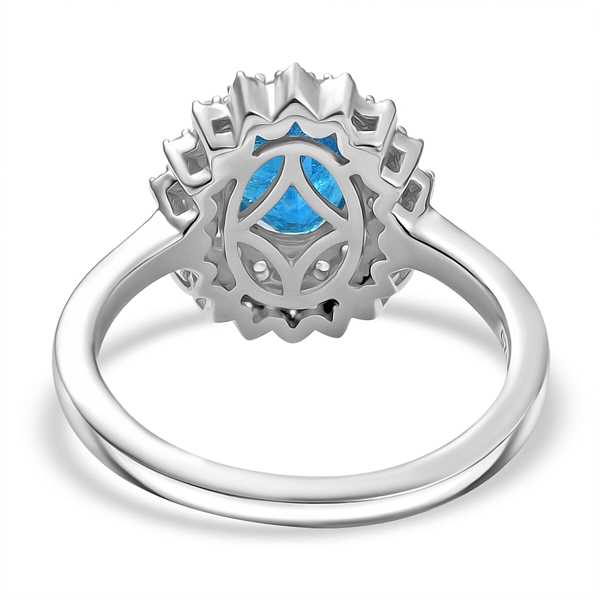 Premium Neon Apatite, White Zircon Halo Ring in Rhodium Overlay Sterling Silver 1.74 Cts. 8048774 5