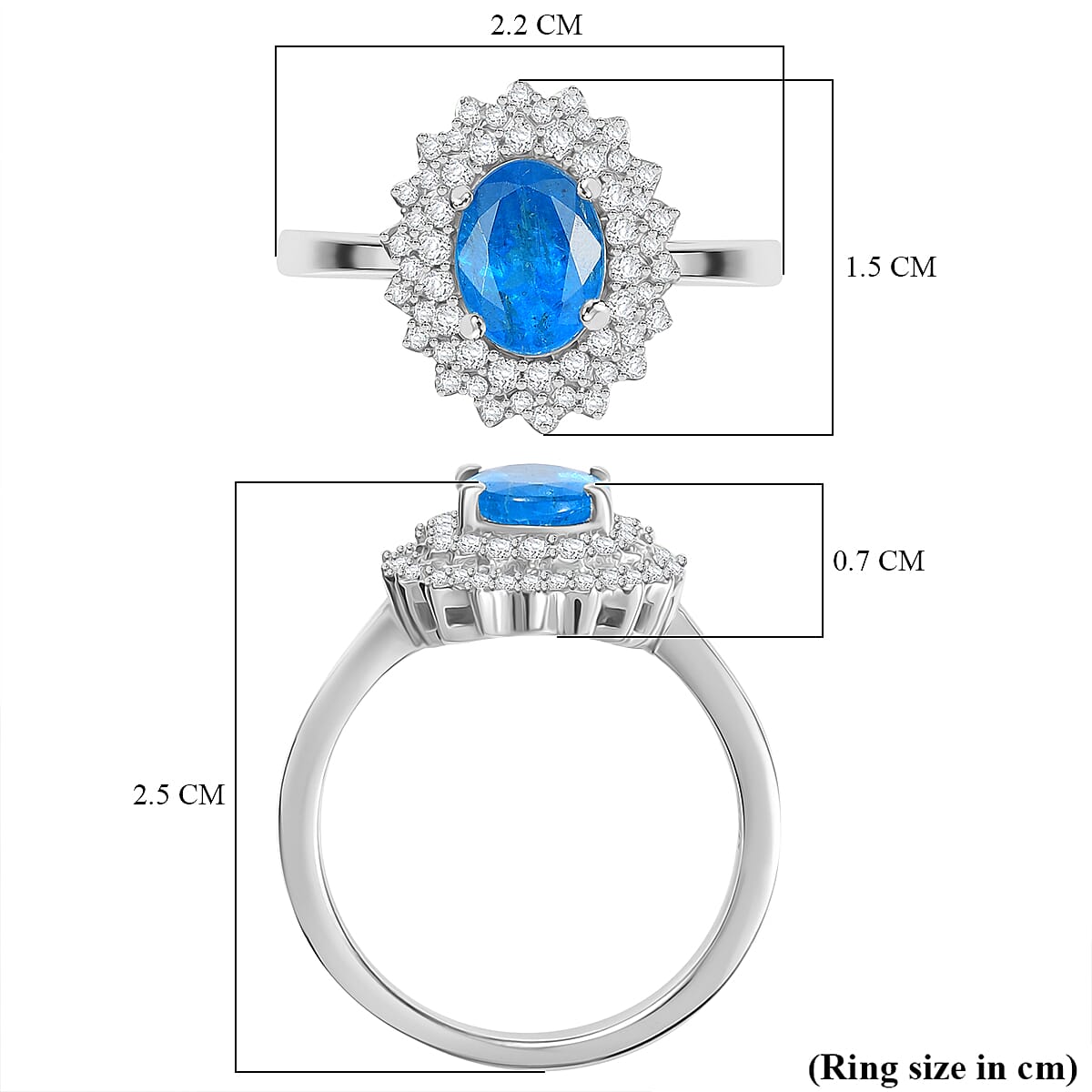 Premium Neon Apatite, White Zircon Halo Ring in Rhodium Overlay Sterling Silver 1.74 Cts. 8048774 6