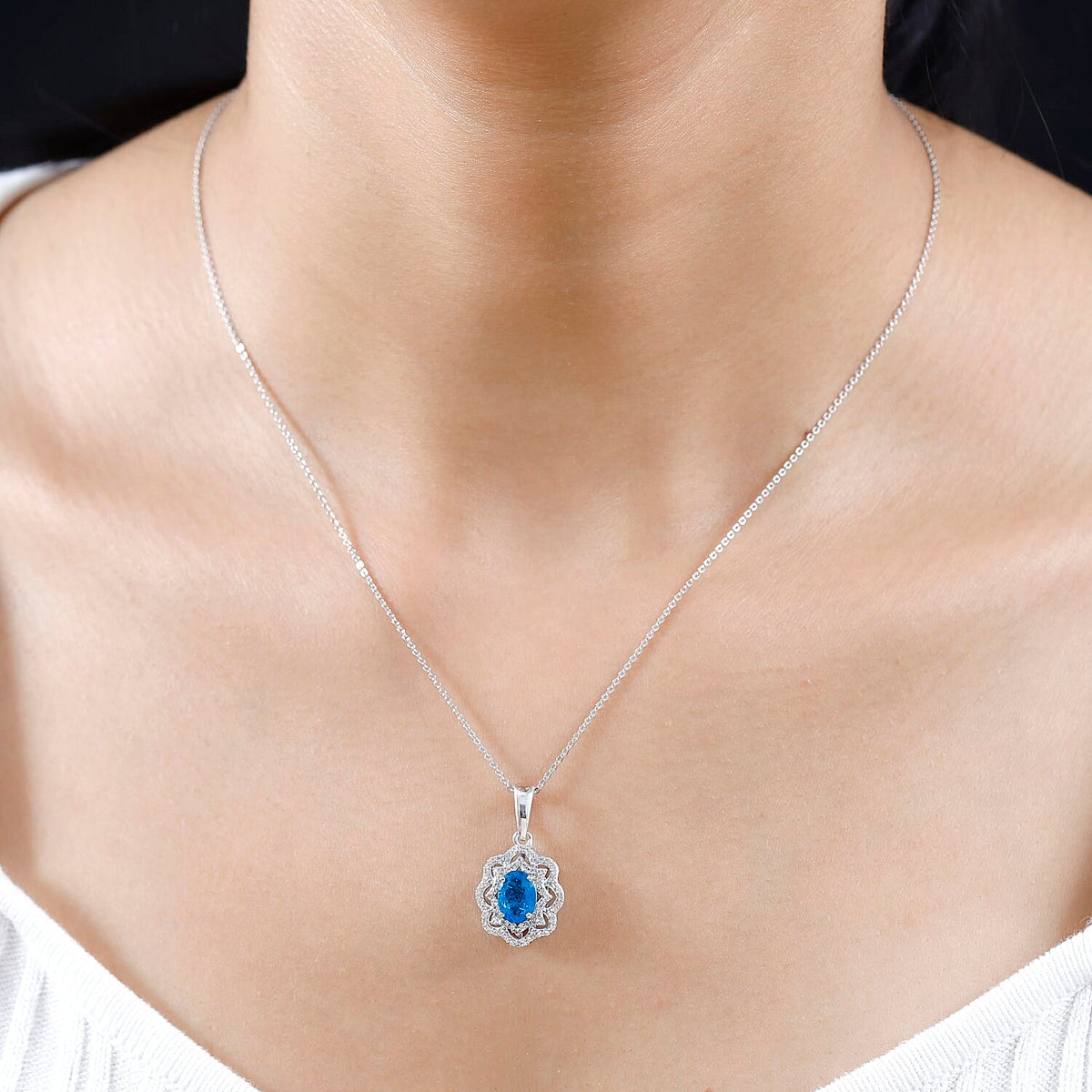 Premium Neon Apatite &amp; Natural Zircon Pendant with Chain (Size 20) in Platinum Overlay Sterling Silver 2.06 Ct 4265989 3