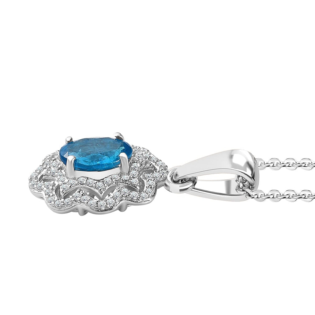 Premium Neon Apatite & Natural Zircon Pendant with Chain (Size 20) in Platinum Overlay Sterling Silver 2.06 Ct