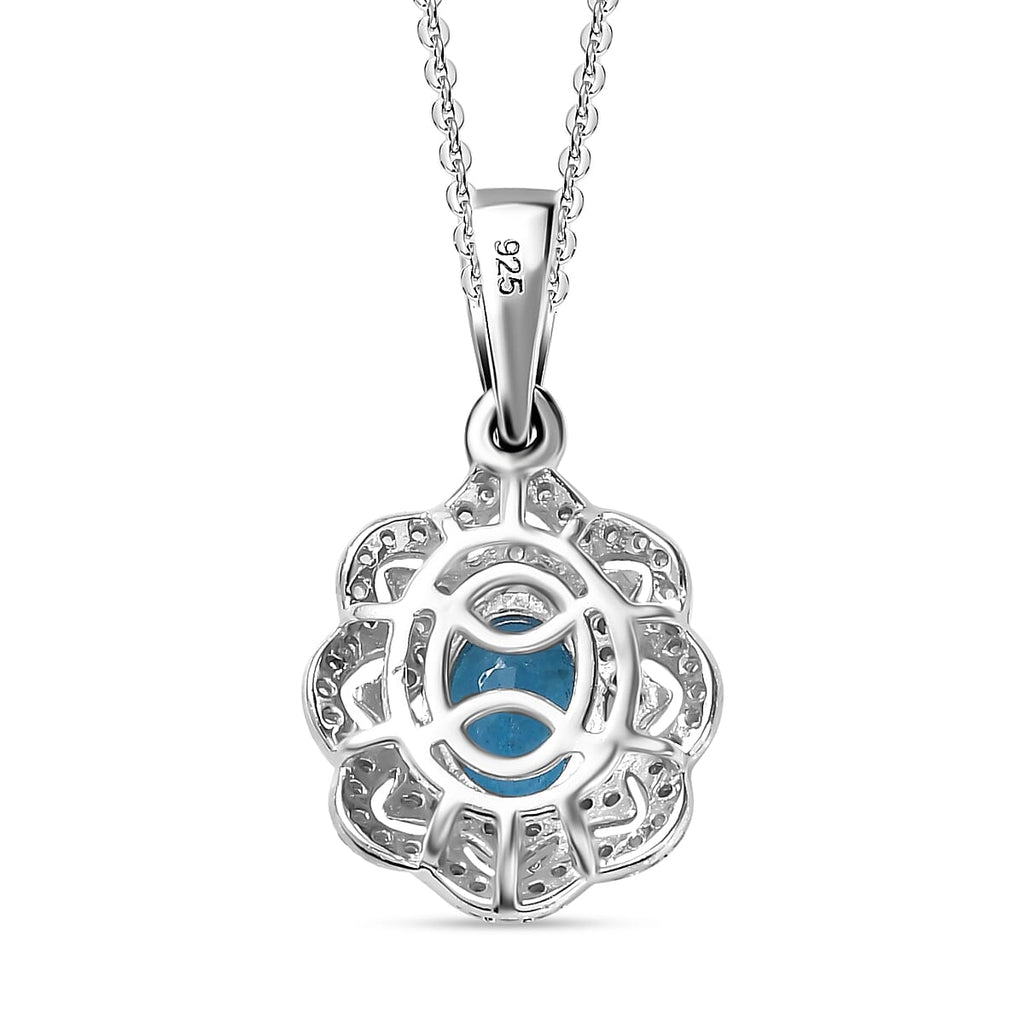 Premium Neon Apatite & Natural Zircon Pendant with Chain (Size 20) in Platinum Overlay Sterling Silver 2.06 Ct