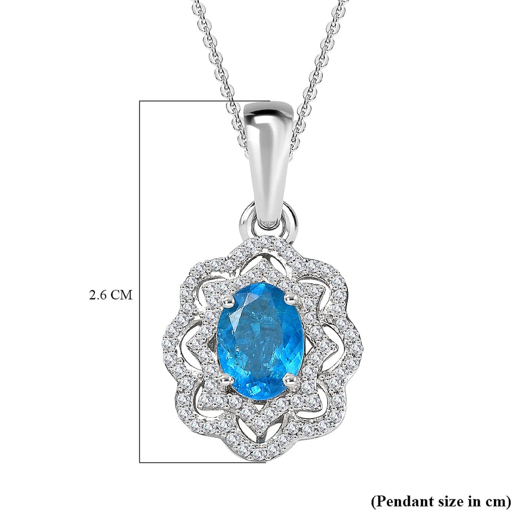 Premium Neon Apatite & Natural Zircon Pendant with Chain (Size 20) in Platinum Overlay Sterling Silver 2.06 Ct