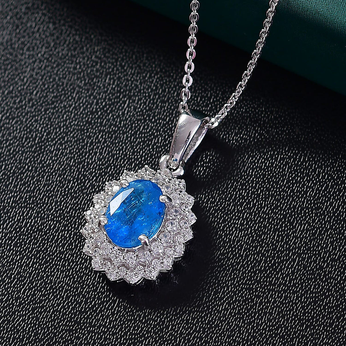THE ELECTRIC JEWEL - Premium Neon Apatite &amp; White Zircon Pendant with Chain (Size - 20) in Rhodium Overlay Sterling Silver 1.78 Ct. 4356133 2