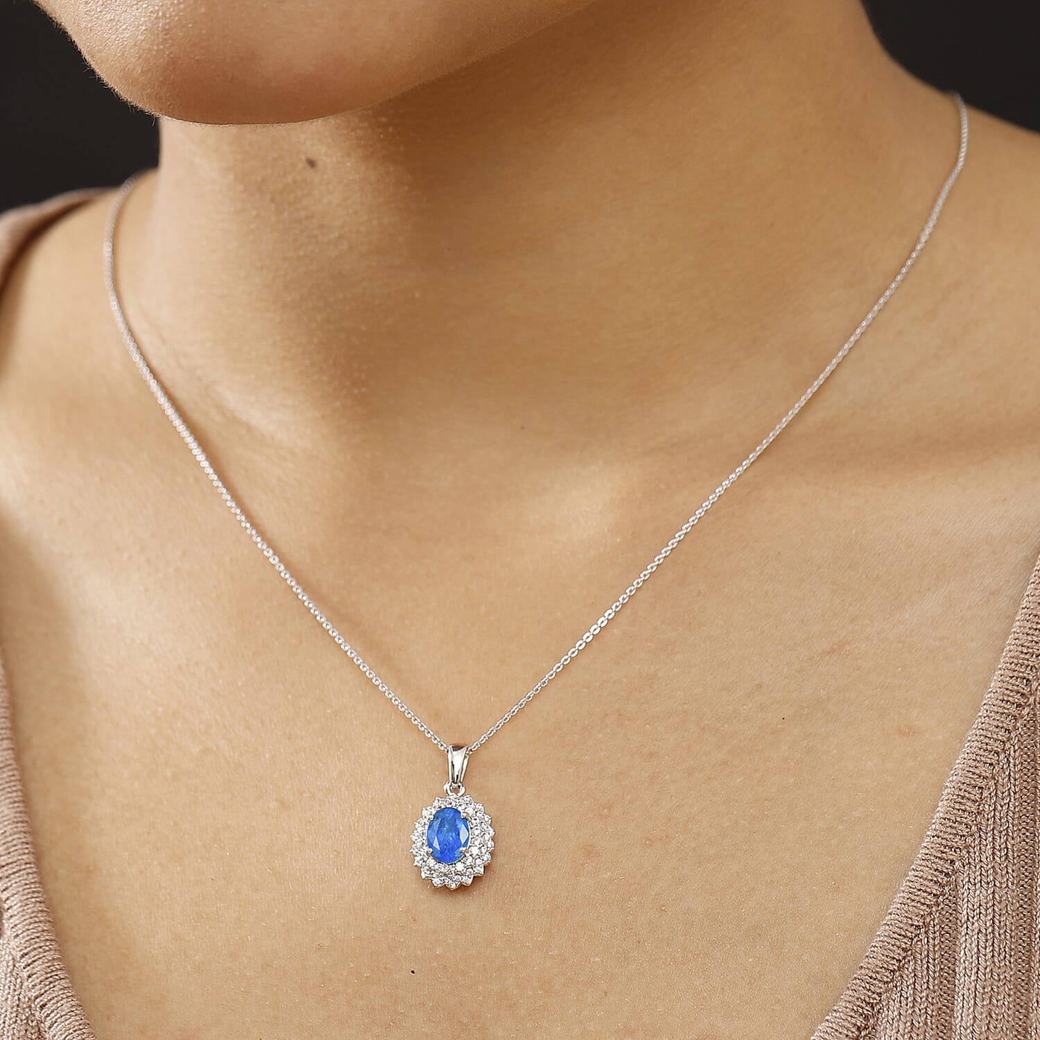 THE ELECTRIC JEWEL - Premium Neon Apatite &amp; White Zircon Pendant with Chain (Size - 20) in Rhodium Overlay Sterling Silver 1.78 Ct. 4356133 3