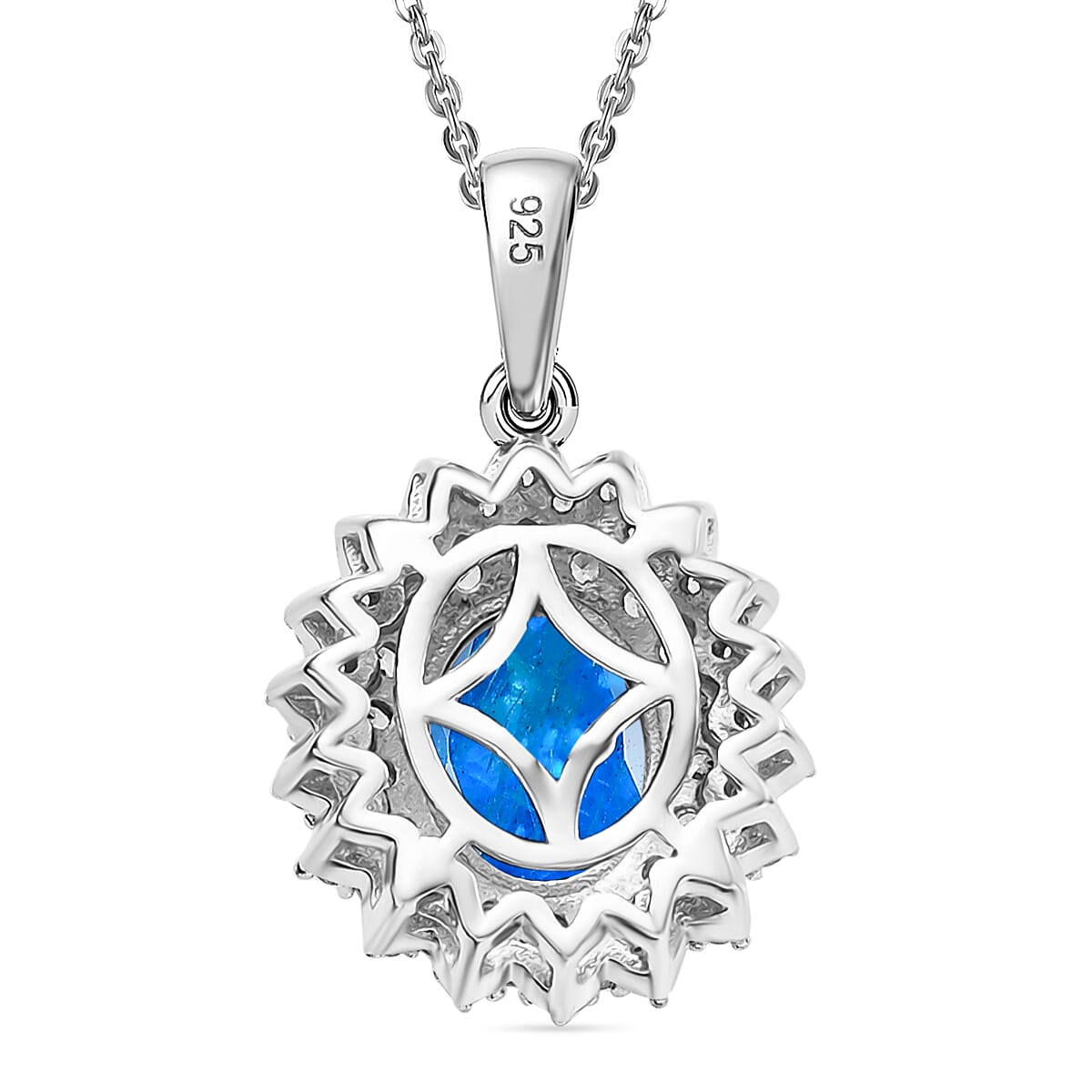 THE ELECTRIC JEWEL - Premium Neon Apatite &amp; White Zircon Pendant with Chain (Size - 20) in Rhodium Overlay Sterling Silver 1.78 Ct. 4356133 5