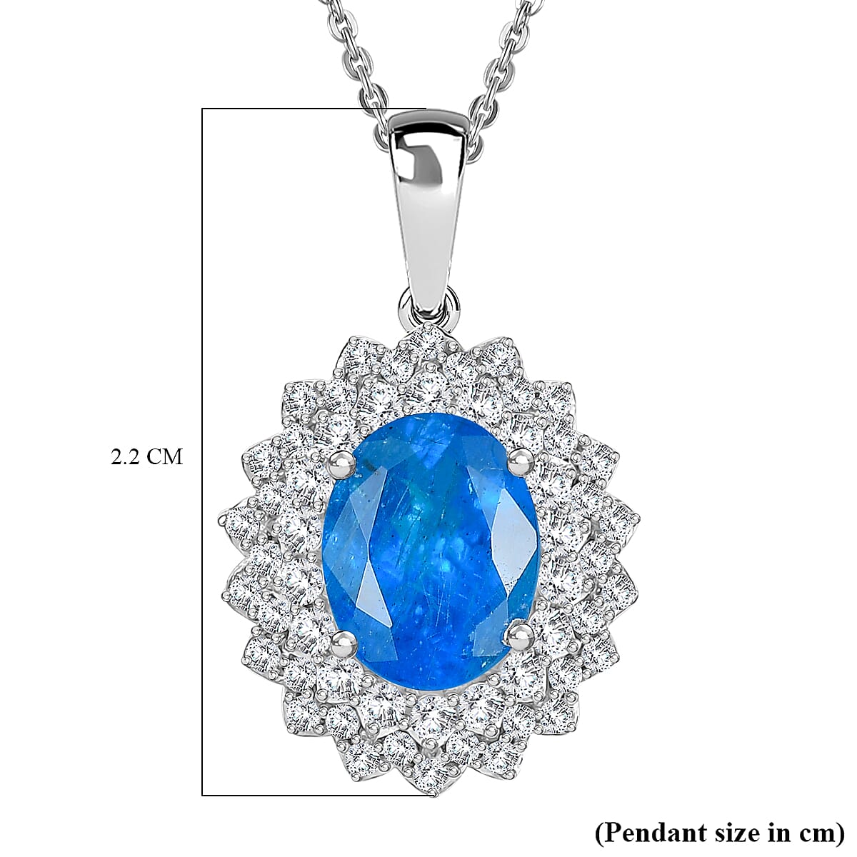 THE ELECTRIC JEWEL - Premium Neon Apatite &amp; White Zircon Pendant with Chain (Size - 20) in Rhodium Overlay Sterling Silver 1.78 Ct. 4356133 6