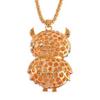 Green & White Austrian Crystal Enamelled Owl Necklace (Size 28 - 2 Inch) in Yellow Gold Tone