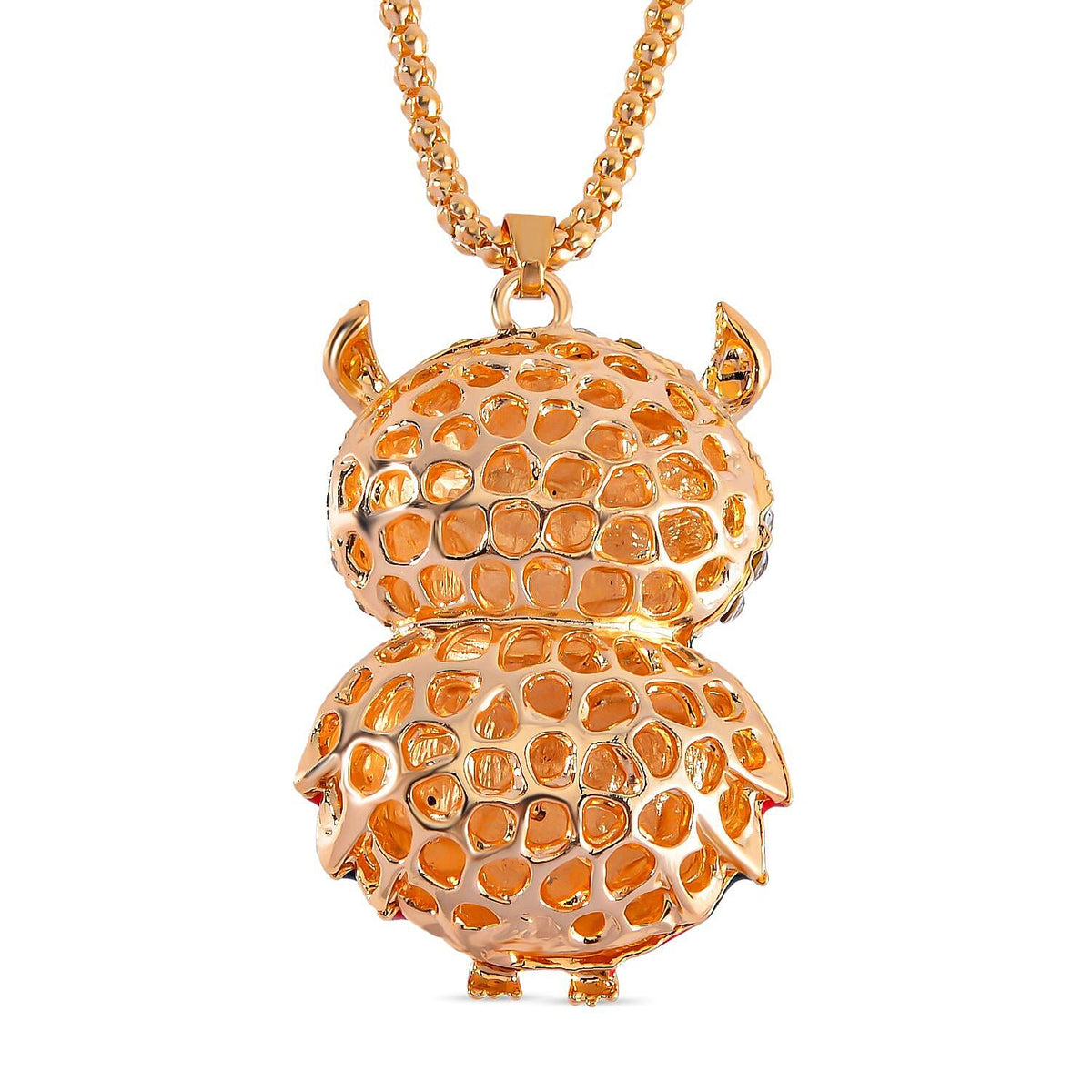 Green &amp; White Austrian Crystal Enamelled Owl Necklace (Size 28 - 2 Inch) in Yellow Gold Tone 7665773 4