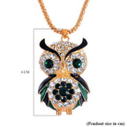 Green & White Austrian Crystal Enamelled Owl Necklace (Size 28 - 2 Inch) in Yellow Gold Tone