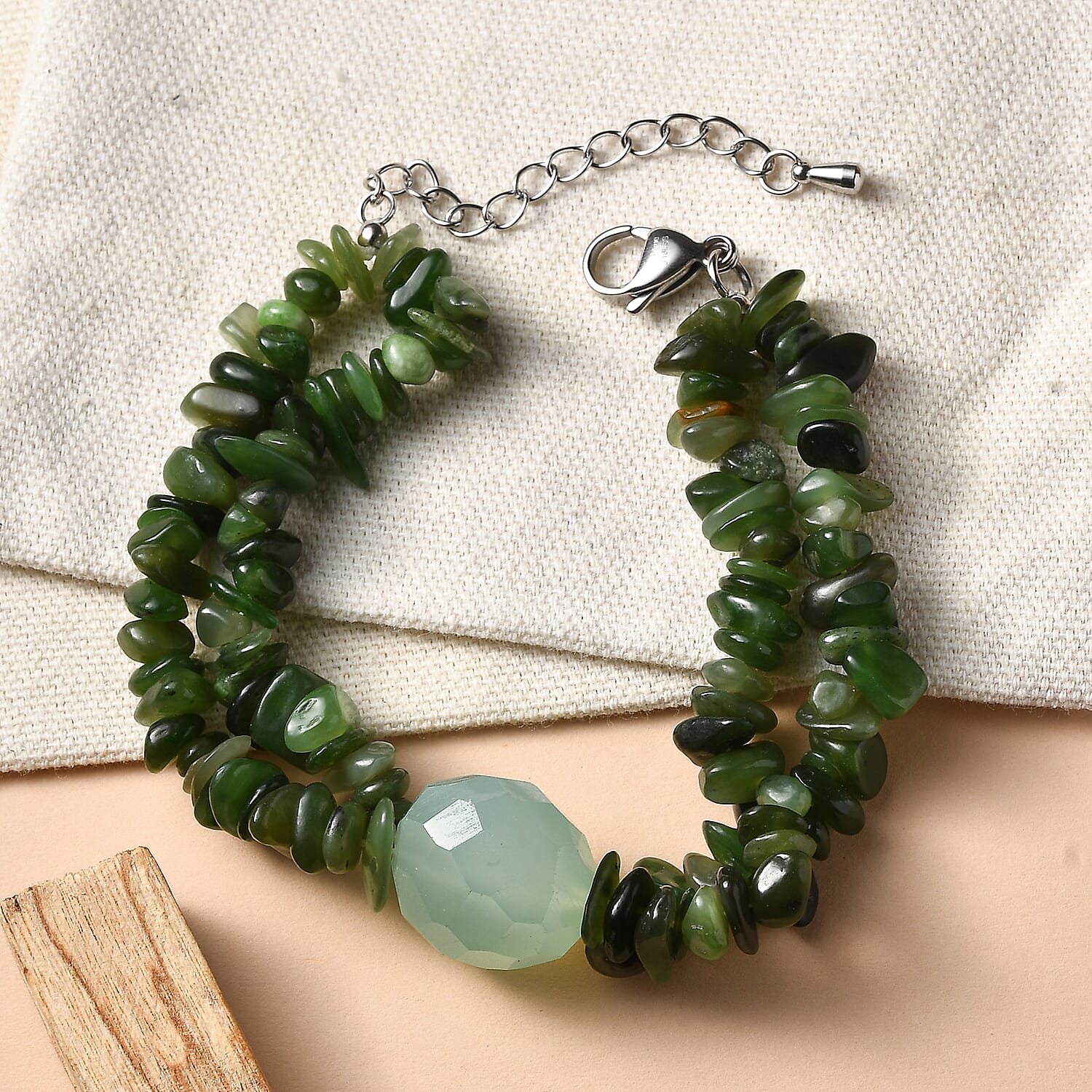 Nephrite &amp; Chalcedony Beads Bracelet (Size 7.5 - 2 Ext) 190.00 Ct. 8267362 1