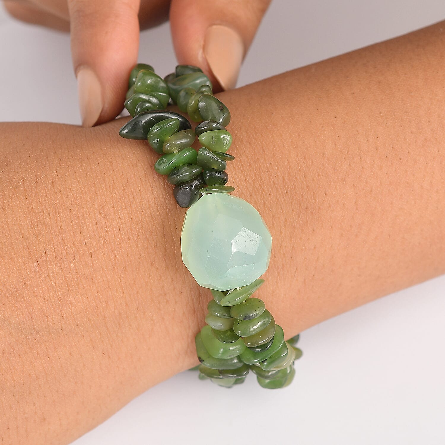Nephrite &amp; Chalcedony Beads Bracelet (Size 7.5 - 2 Ext) 190.00 Ct. 8267362 2