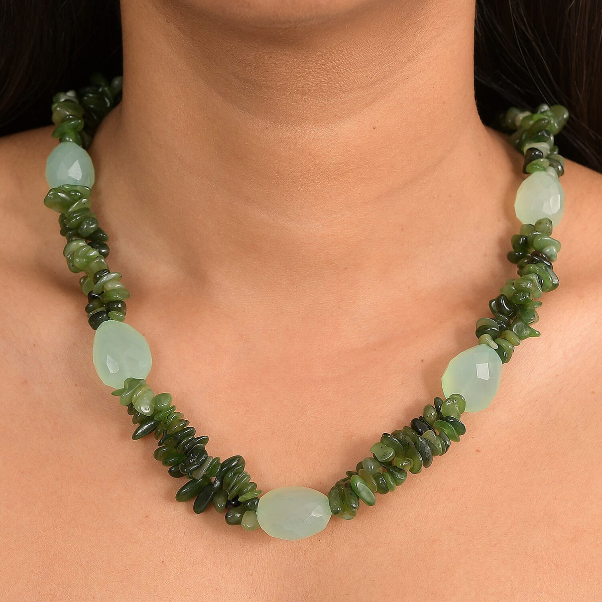 Nephrite &amp; Chalcedony Necklace (Size - 20 - 1 Ext) in Platinum Overlay 525.00 Ct. 8267344 3