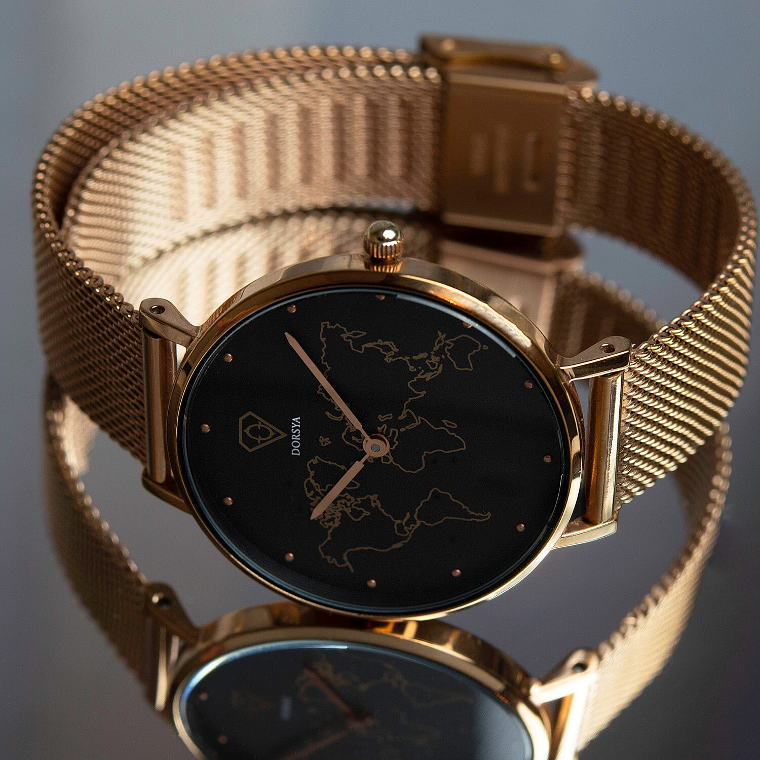 Neptune Carte du Monde Black-Rose Gold Mesh Watch 6070028 1