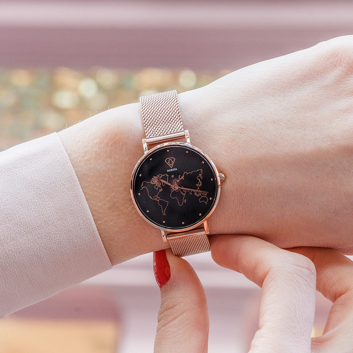 Neptune Carte du Monde Black-Rose Gold Mesh Watch 6070028 2