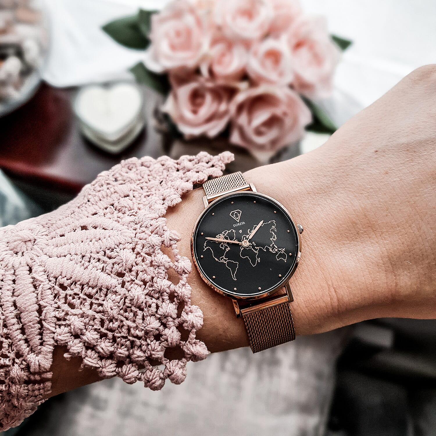 Neptune Carte du Monde Black-Rose Gold Mesh Watch 6070028 5