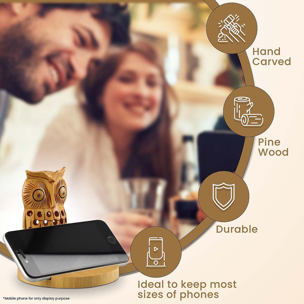 Hand Carved Wooden Mobile Phone Holder- Owl 6066501 2