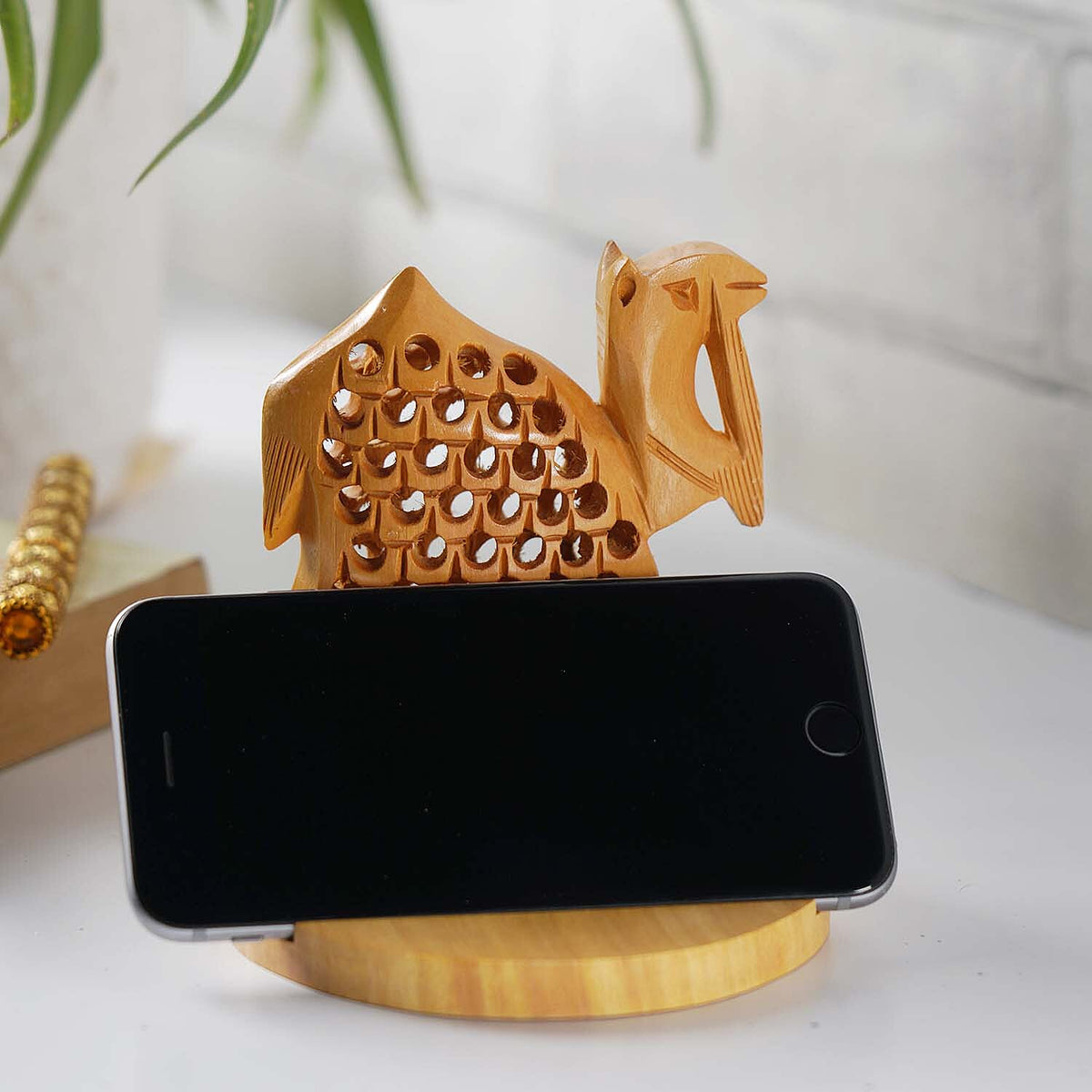 New Arrival- Hand Carved Wooden Mobile Phone Holder - Camel 6066503 3