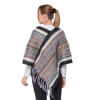 New Arrival Spring Style Striped Poncho with Black Border and Tassel Hem
