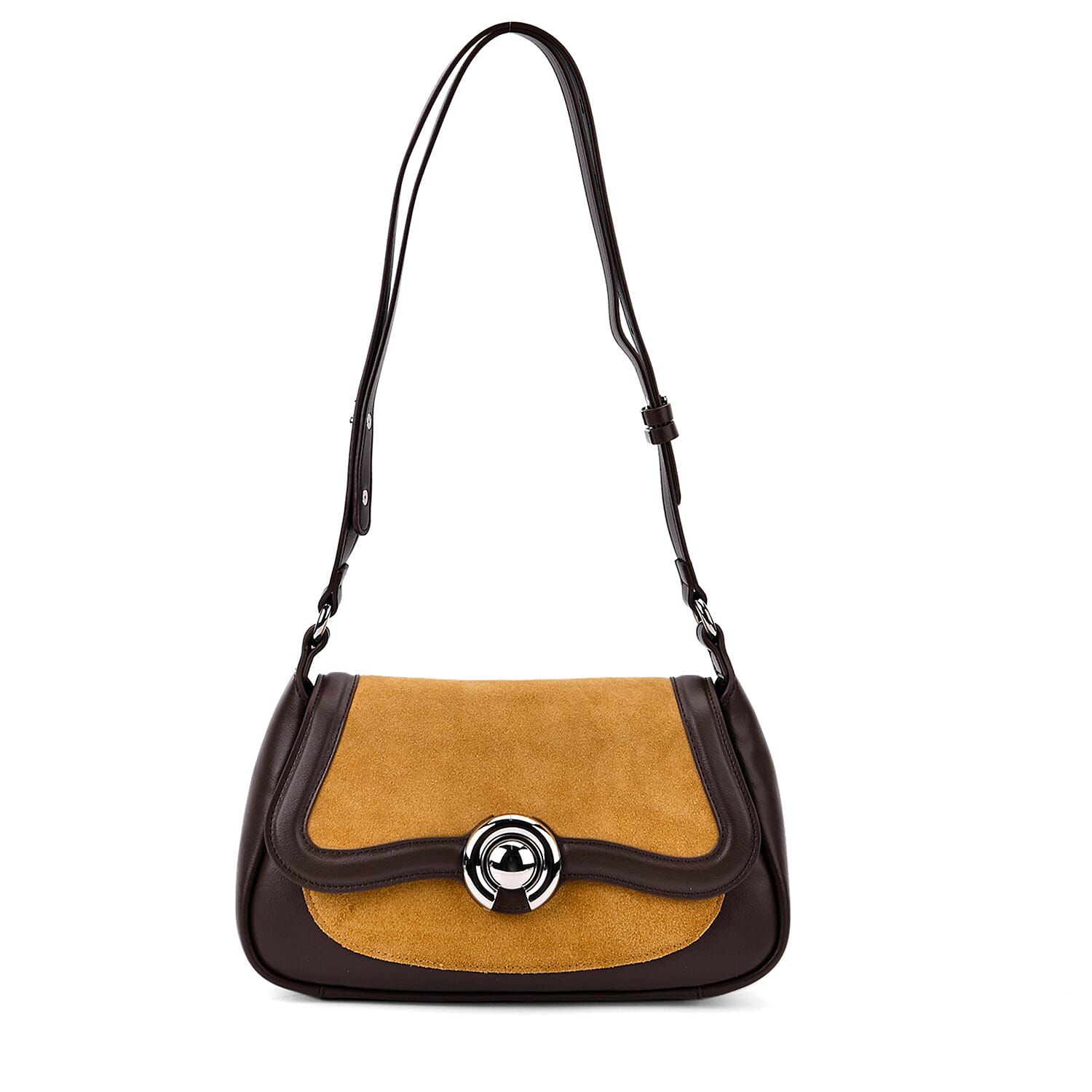 New Brand Launch - Grand Pelle Genuine Leather Crossbody Bag with Adjustable Strap - Brown &amp; Coffee 8024638 0