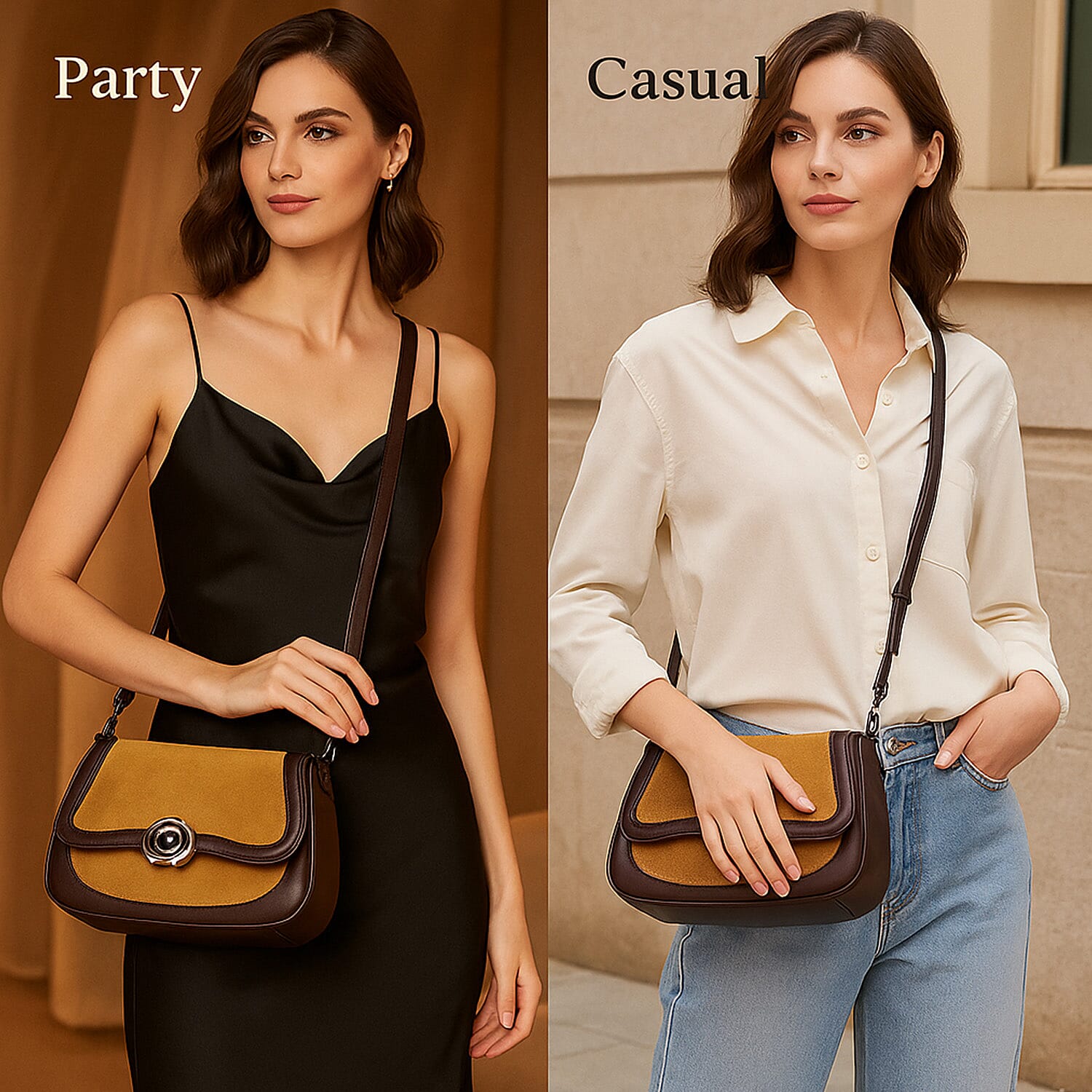 New Brand Launch - Grand Pelle Genuine Leather Crossbody Bag with Adjustable Strap - Brown &amp; Coffee 8024638 4