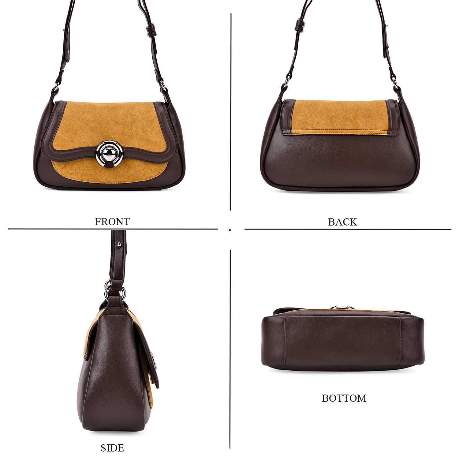 New Brand Launch - Grand Pelle Genuine Leather Crossbody Bag with Adjustable Strap - Brown &amp; Coffee 8024638 6